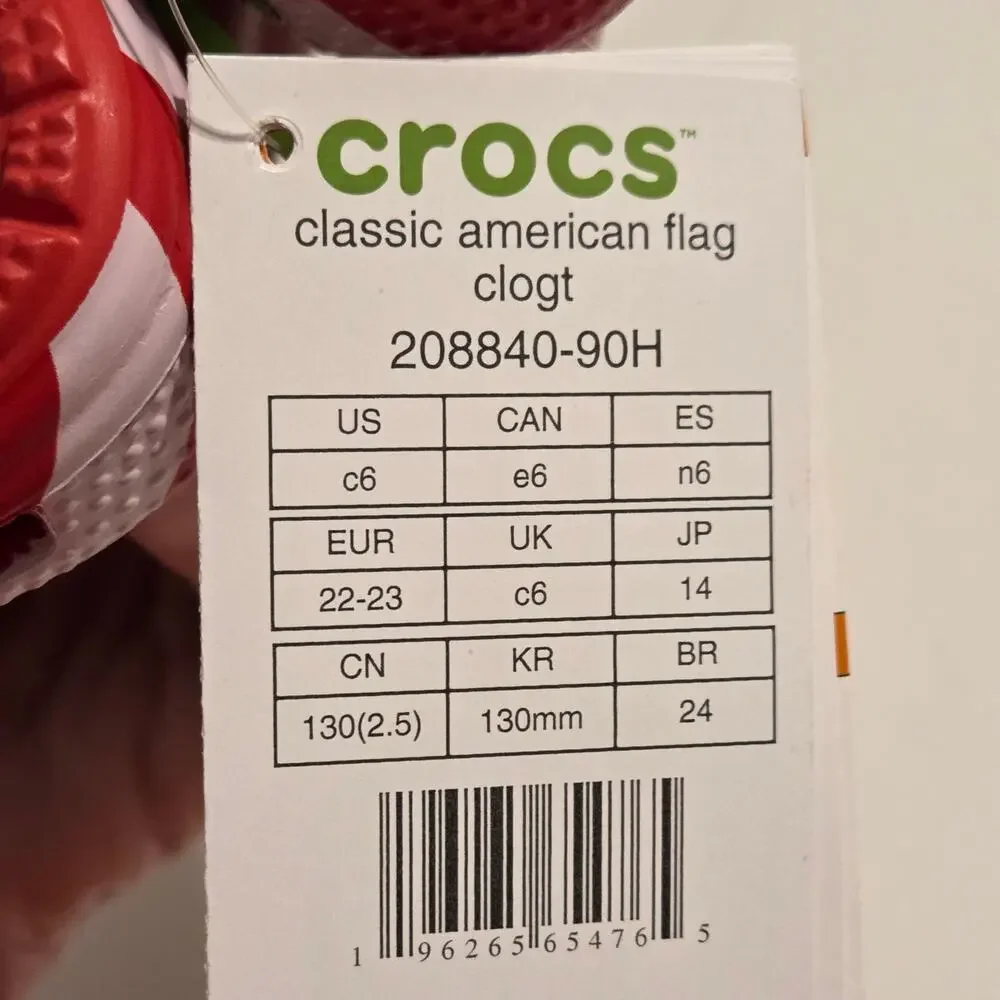 Crocs Classic Clogs American Flag Patriotic size C5 C-5 Toddler / Baby NWT